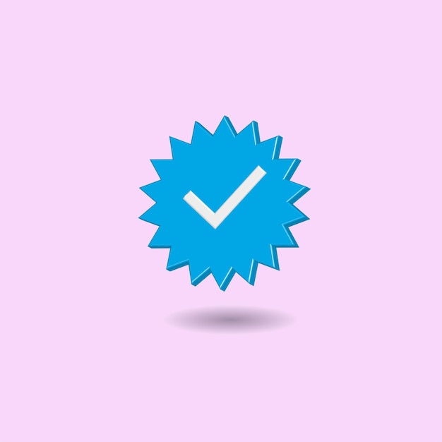 Vector minimal blue verified icon isolated on pastel pink background. creative 3d effect vector illustration.