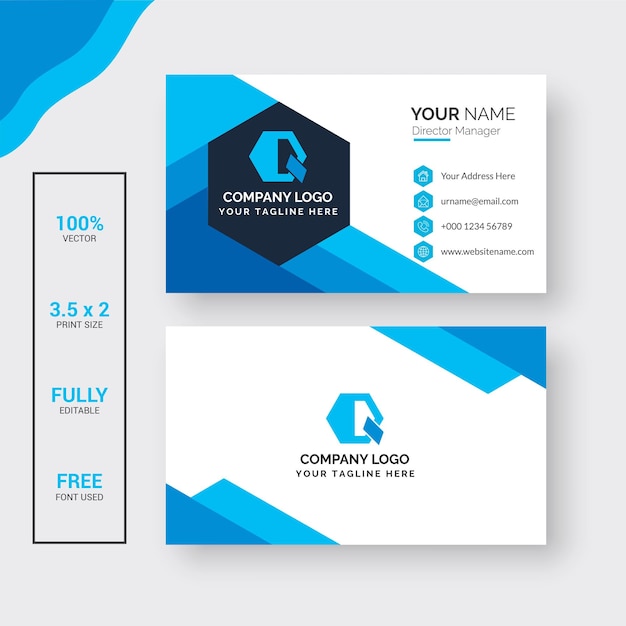 Minimal blue visiting card template design