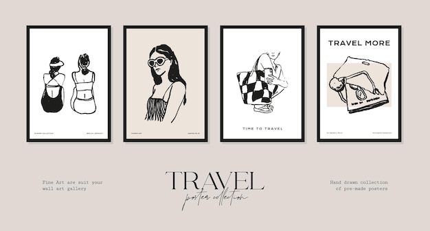 Minimal bohemian travel illustration poster design collection for wall art gallery