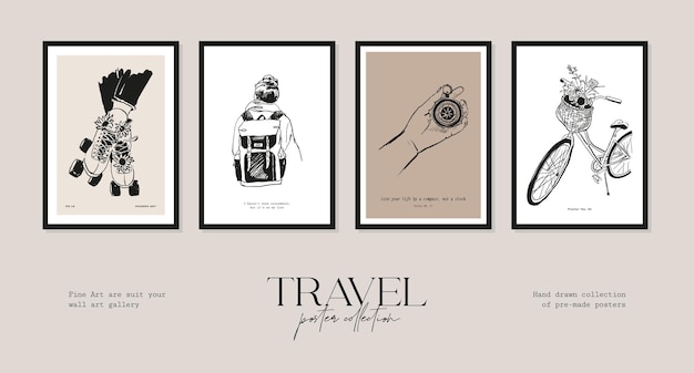 Minimal bohemian travel illustration poster design collection for wall art gallery