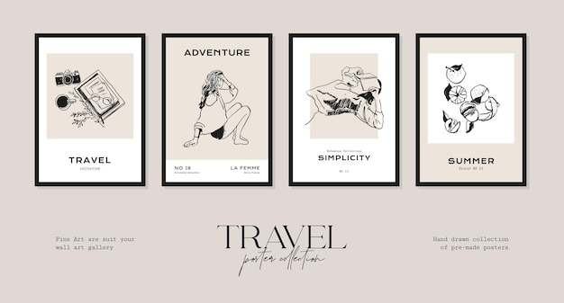 Minimal bohemian travel illustration poster design collection for wall art gallery