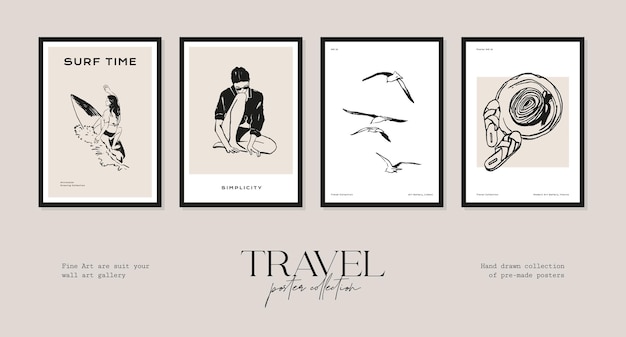 Minimal bohemian travel illustration poster design collection for wall art gallery