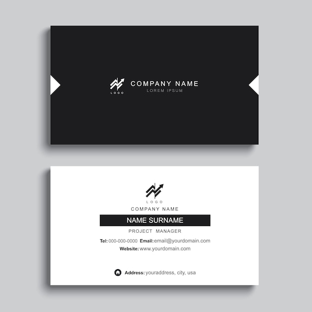 Minimal business card print template design. Black color and simple layout.