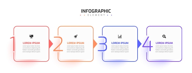 Minimal Business Infographic Template Thin Line with Arrow Rectangle Label Icon and 4 Number