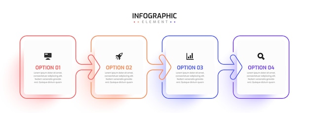 Minimal Business Infographic Template Thin Line with Square Label Arrow Icon and 4 Option