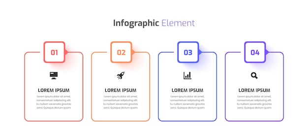 Minimal Business Infographic Template Thin Line with Square Label Icon and 4 Number for Presentation