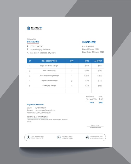 Minimal business invoice template design