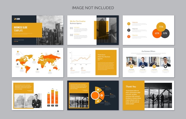 Minimal business presentation slides with infographic elements