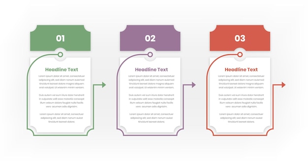 Minimal business steps infographic with abstract corner cut shape and arrow line for text presentation