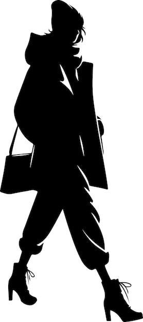 minimal business woman walking forward in winter clothing pose vector silhouette 20