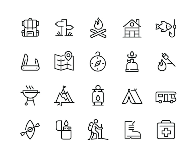 Minimal camping icon set 