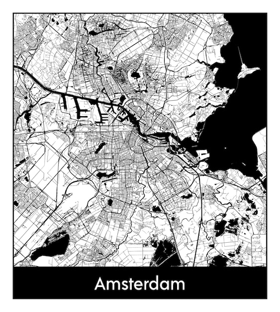 Minimal city map of Amsterdam (Netherlands, Europe)