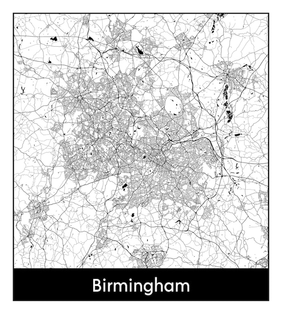 Minimal city map of Birmingham (United Kingdom, Europe)