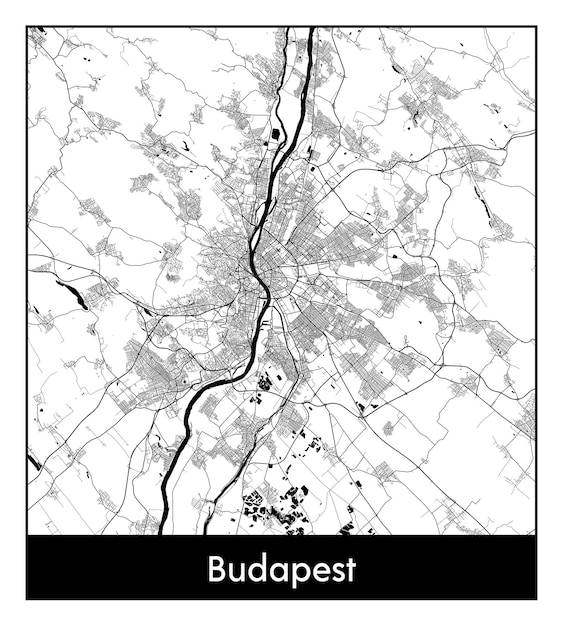 Minimal city map of Budapest (Hungary, Europe)