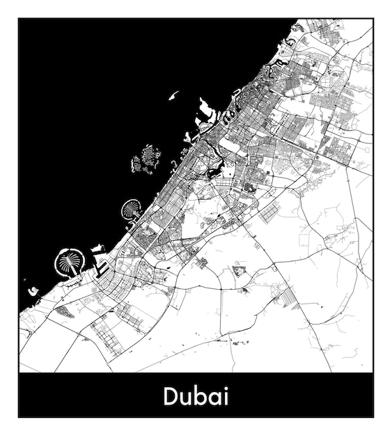 Minimal city map of Dubai (United Arab Emirates, Asia)