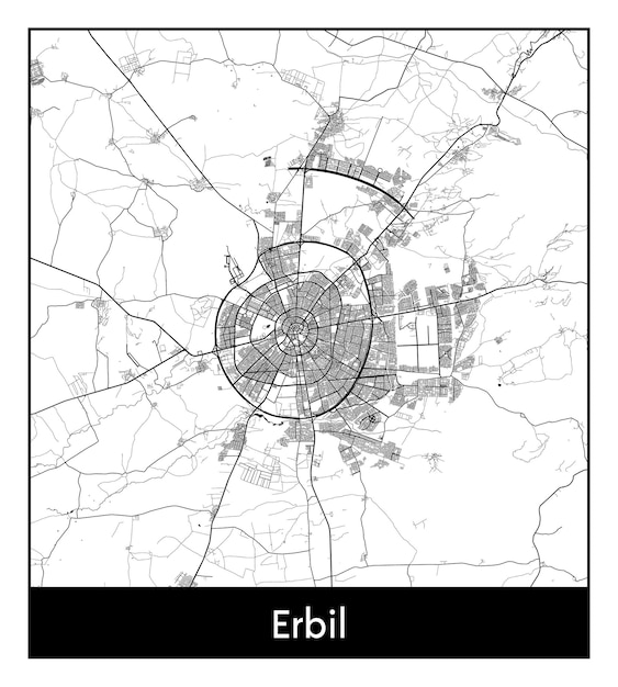 Minimal city map of Erbil (Iraq, Asia)