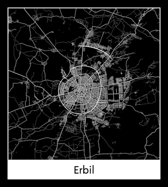 Minimal city map of Erbil (Iraq, Asia)