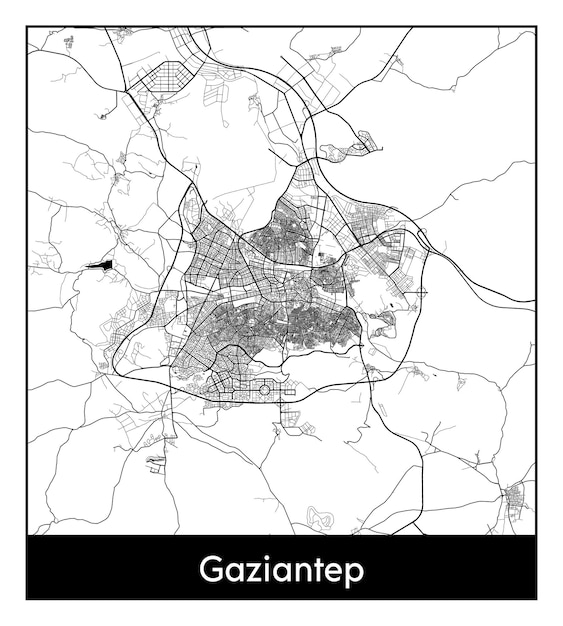 Minimal city map of Gaziantep (Turkey, Asia)