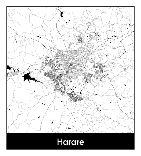 Minimal city map of Harare (Zimbabwe, Africa)