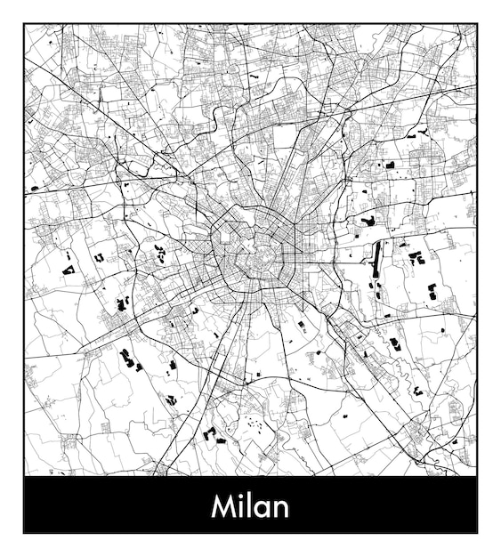 Minimal city map of Milan (Italy, Europe)