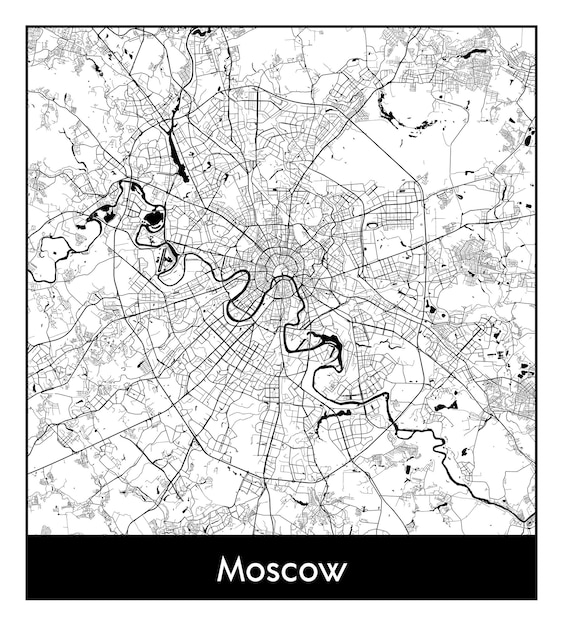 Minimal city map of Moscow (Russia, Europe)