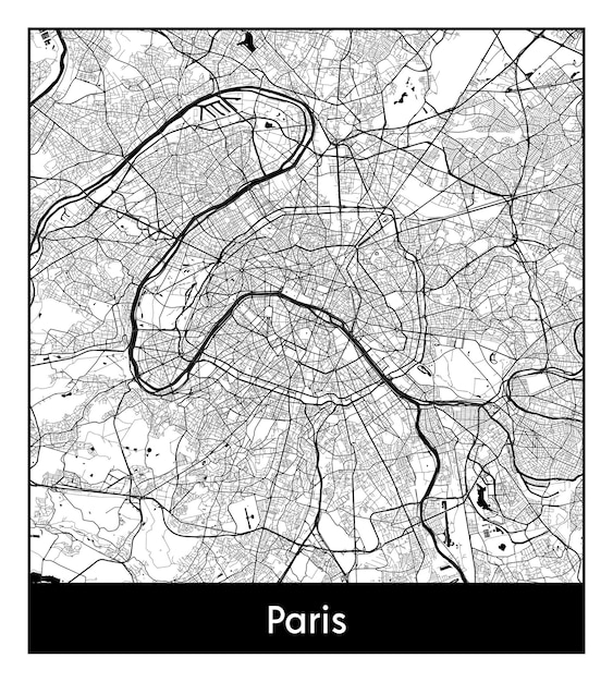 Minimal city map of Paris (France, Europe)