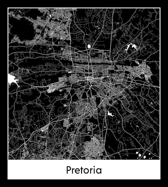 Minimal city map of Pretoria (South Africa, Africa)