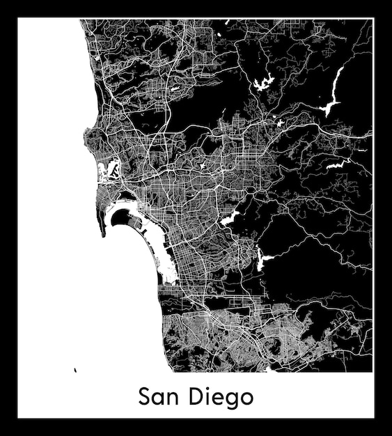 Minimal city map of San Diego (United States, North America)