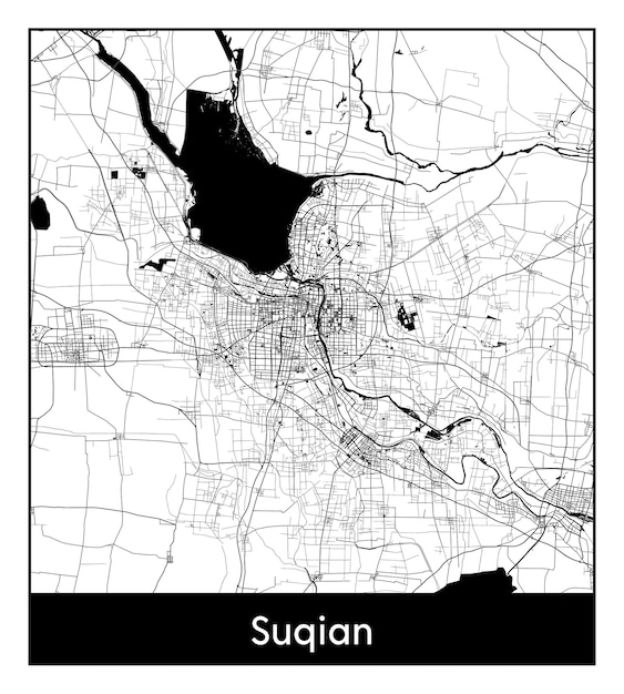 Minimal city map of Suqian (China, Asia)