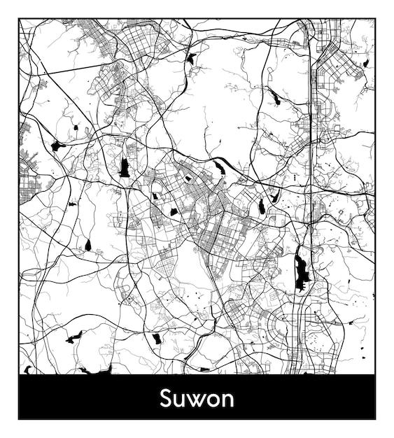 Minimal city map of Suwon (South Korea, Asia)