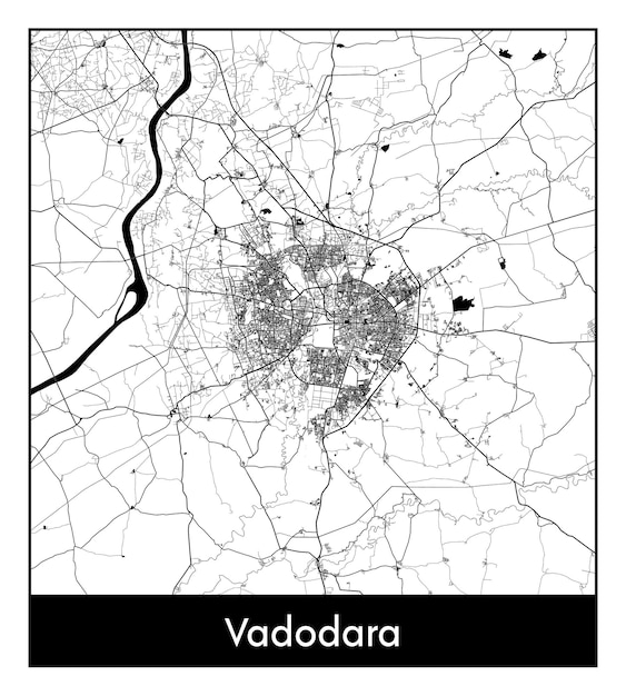 Minimal city map of Vadodara (India, Asia)