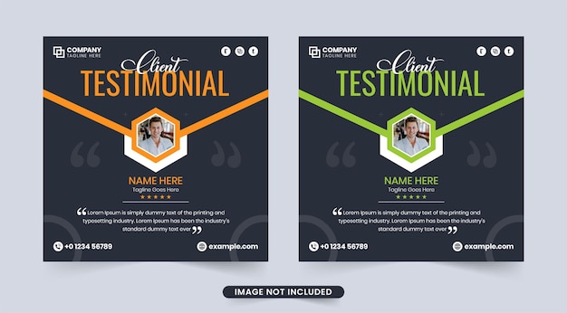 Minimal client review and customer feedback layout template for businesses and websites Customer testimonial with orange and green text effect on dark backgrounds Client service and work review