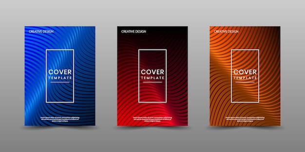 Minimal cover design set with waves texture on dark background