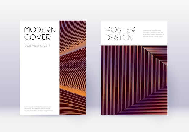 Minimal cover design template set. Orange abstract lines on wine red background. Dazzling cover design. Great catalog, poster, book template etc.