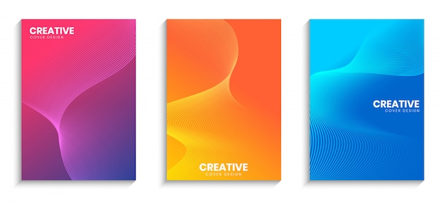 minimal cover design template with wavy lines and gradient background set