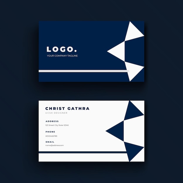 Minimal Creatitive Blue and white Business Card Template premium vector