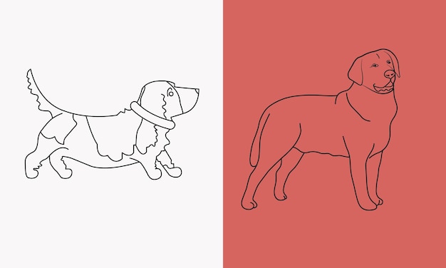 Minimal Creative logo of Dog and Abstract line drawing of dog vector template