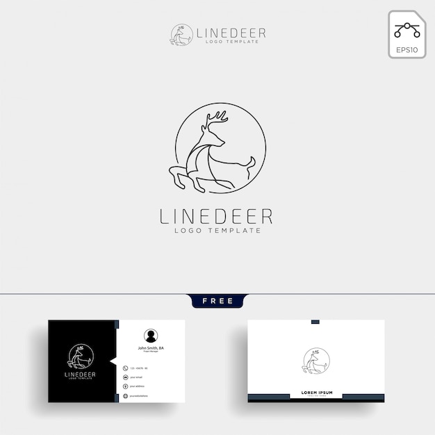 Minimal deer outline logo template with business card