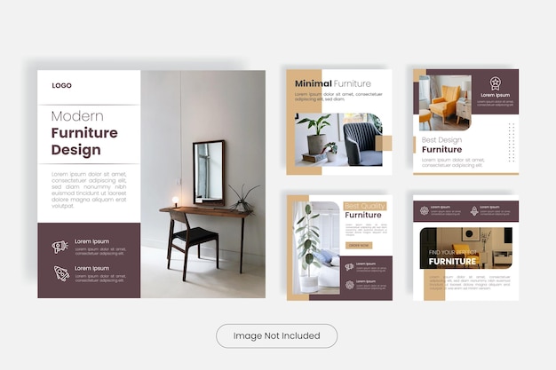 Minimal design furniture social media post template banner set