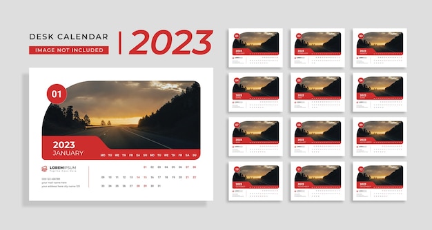 Minimal Desk Calendar 2023, 12 months included Calendar, template vector