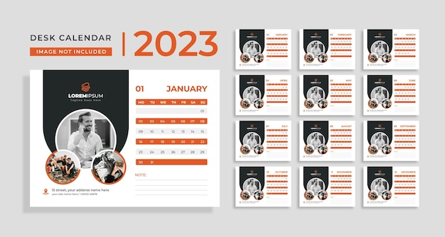 Minimal Desk Calendar 2023, 12 months included Calendar, template vector