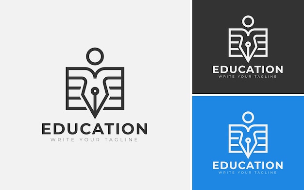 Minimal education logo design concept for book, pen, and pencil .