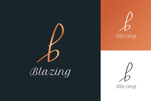 Minimal and Elegant Initial Letter B Logo Design with Handwriting Style. Handwritten Signature Logo for Identity. Lowercase Letter B Logo in Golden Gradient