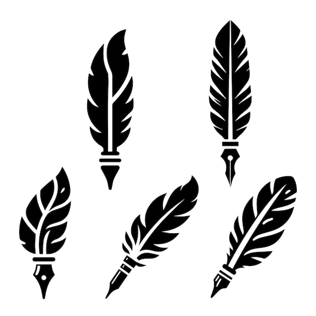 minimal feather pens vectors black and white