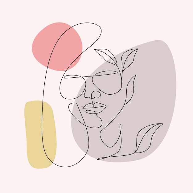 Minimal female and floral face design in elegant line art style