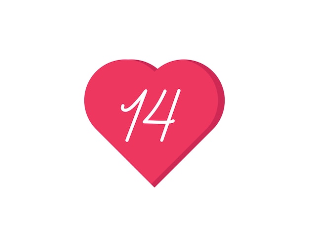 Minimal flat concept with 14 date and design elements in heart shape on white background Valentine's day