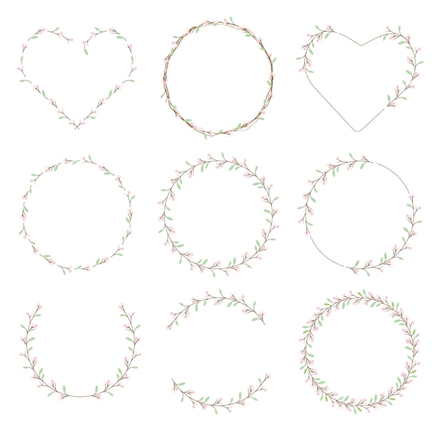 Minimal flower bud heart and circle wreath collection