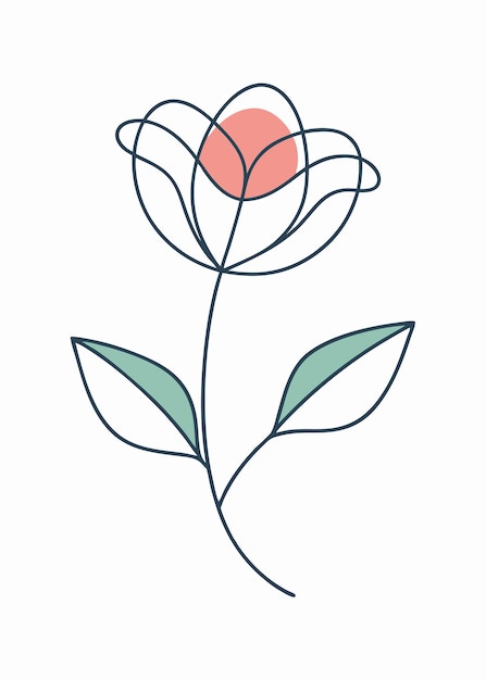 Vector minimal flower continuous line art illustration on white background