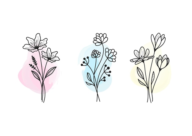 Minimal flowers watercolor background stain