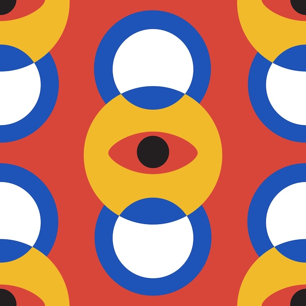 Minimal geometric design of the 20s with eyes seamless pattern. Bauhaus eye.